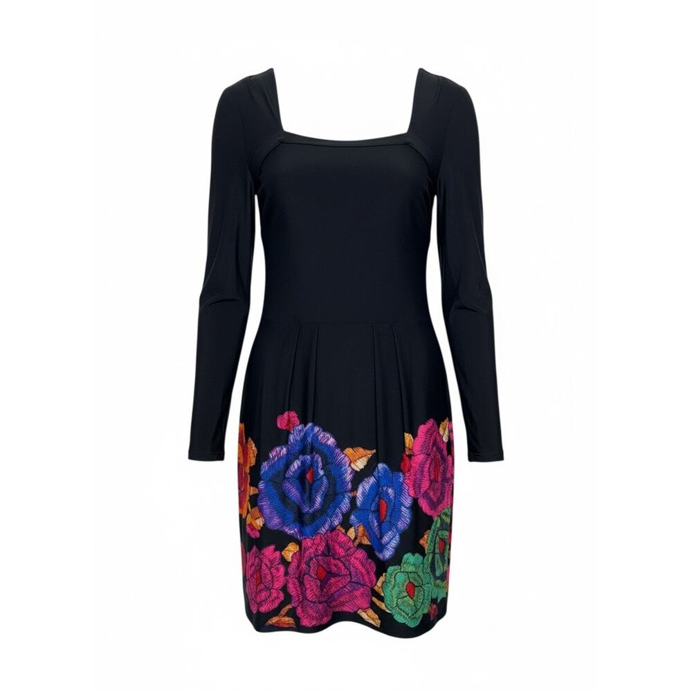 Roberto Cavalli Vtg Y2K Black Long Sleeve Floral Print Dress Size 40 IT 4 US